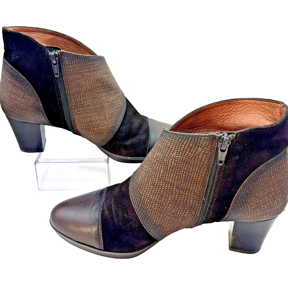 Hispanitas Booties Women's 39 Us 8.5 Brown Leather Suede Zip 2.5 Heel Ankle Boot - Picture 2 of 11